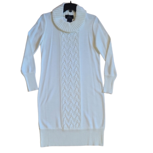NWOT Nina Leonard Off-White/Cream Turtleneck Long Sleeve Sweater Dress, Size S - Picture 3 of 10